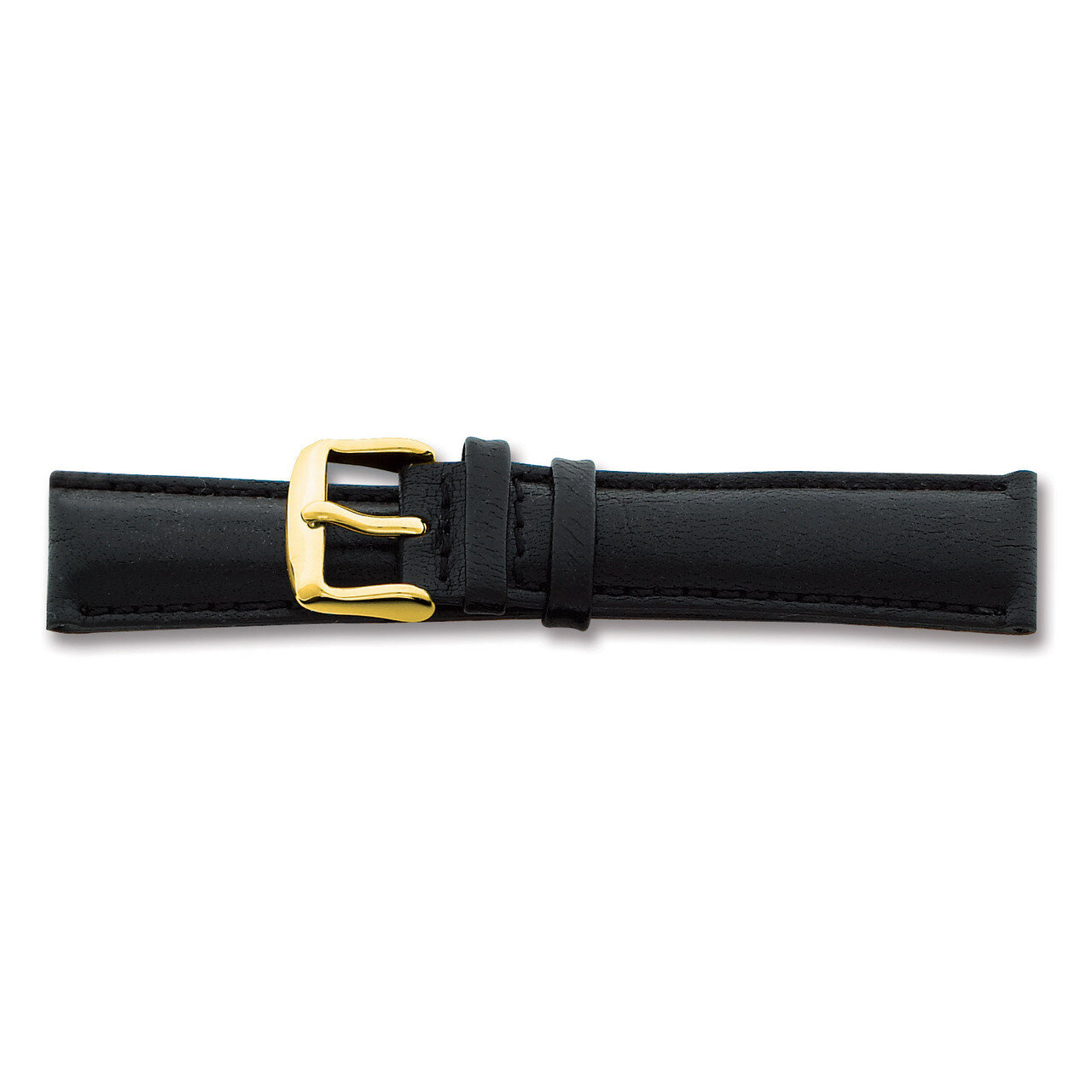 20mm Black Smooth Leather Chrono Buckle Watch Band 7.5 Inch Gold-tone BAY141-20