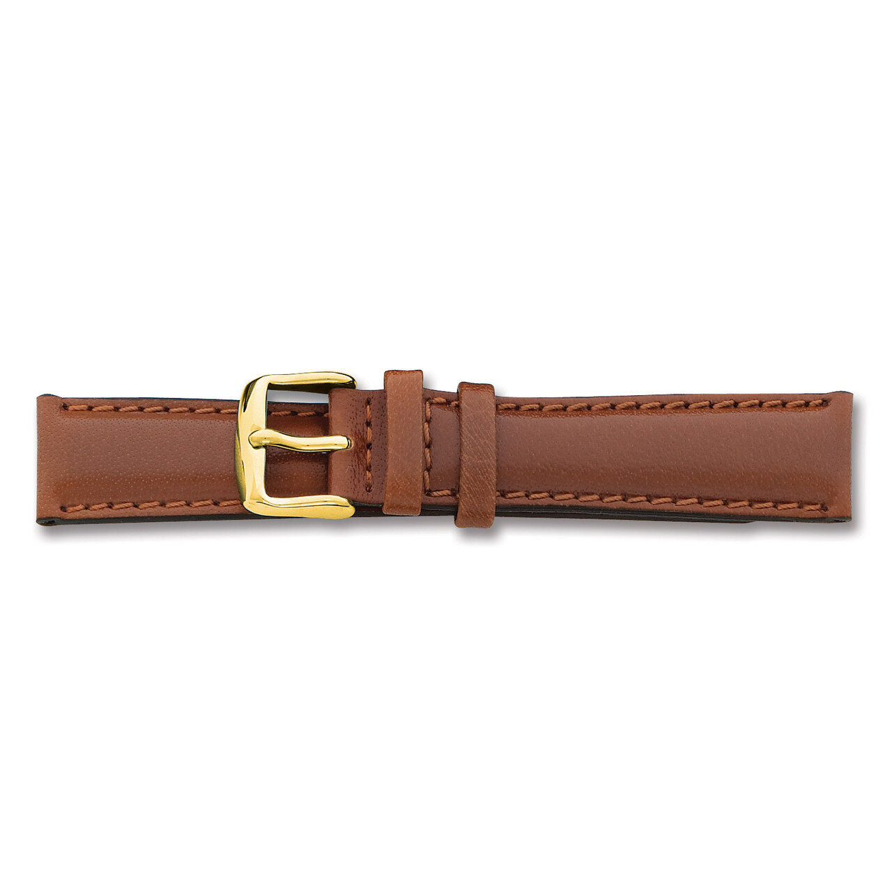 22mm Long Havana Leather Chrono Buckle Watch Band 8.5 Inch Gold-tone BAY142L-22