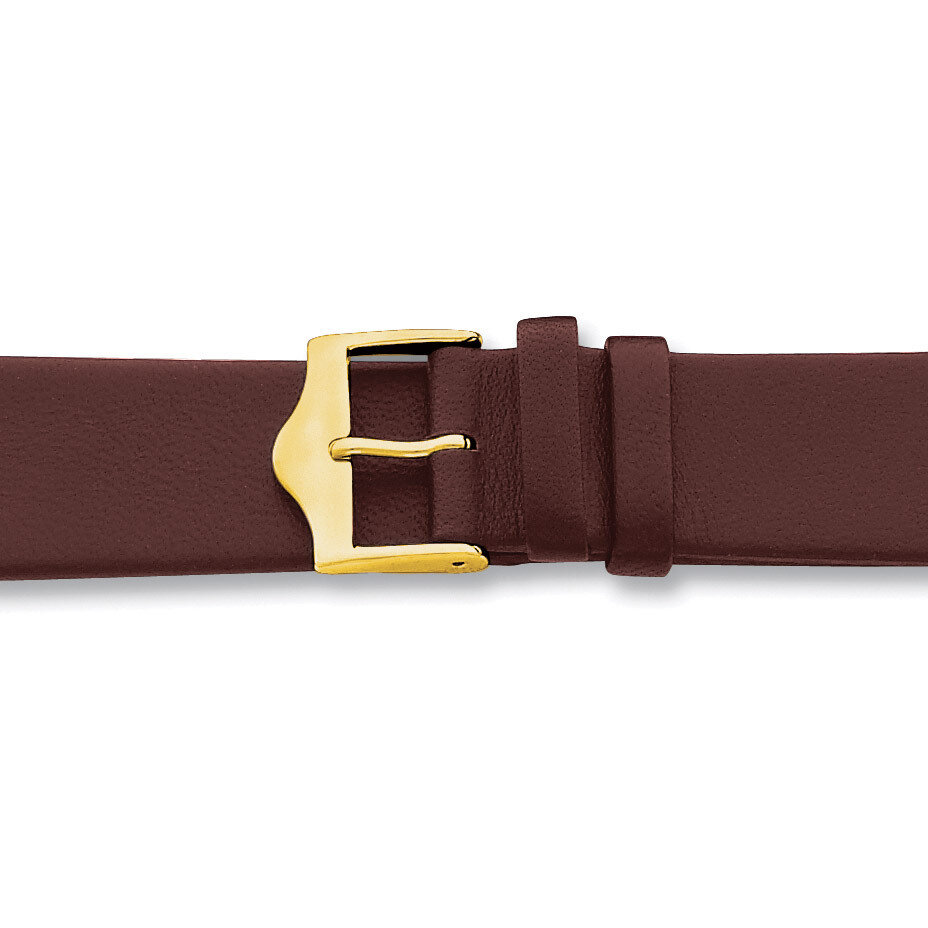 16mm Flat Brown Leather Buckle Watch Band 7.5 Inch Gold-tone BAY91-16