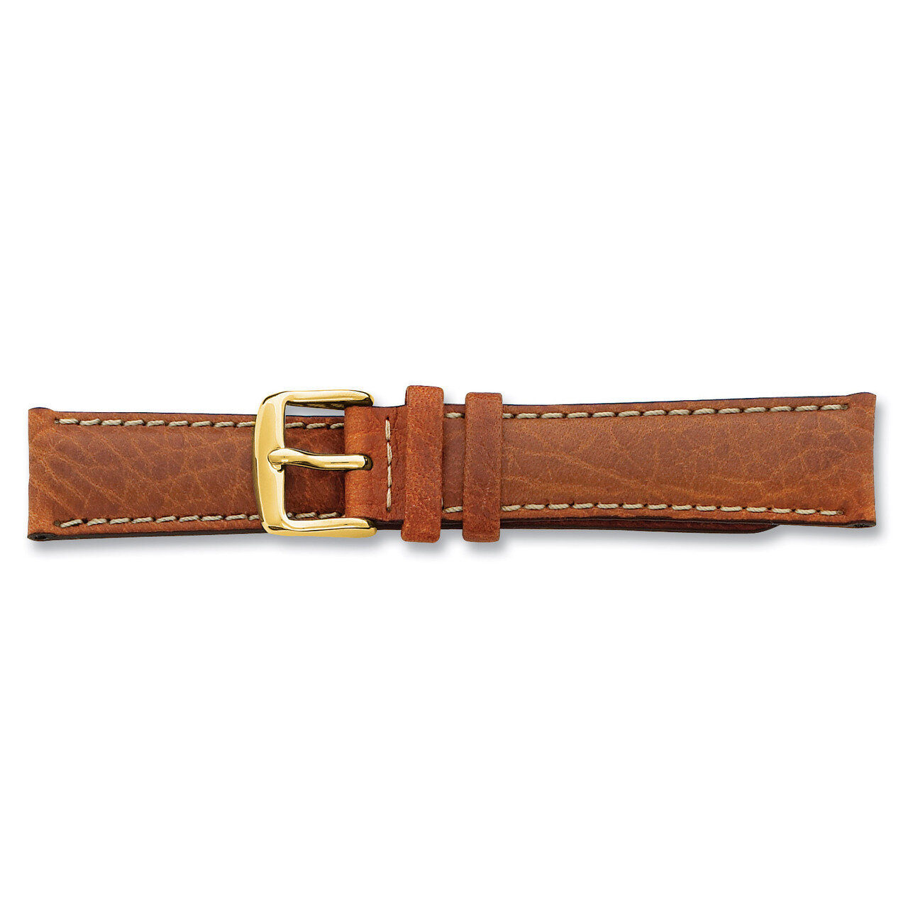 20mm Long Havana Leather White Stitch Buckle Watch Band 8.5 Inch Gold-tone BAY97L-20, MPN: BAY97L-2…