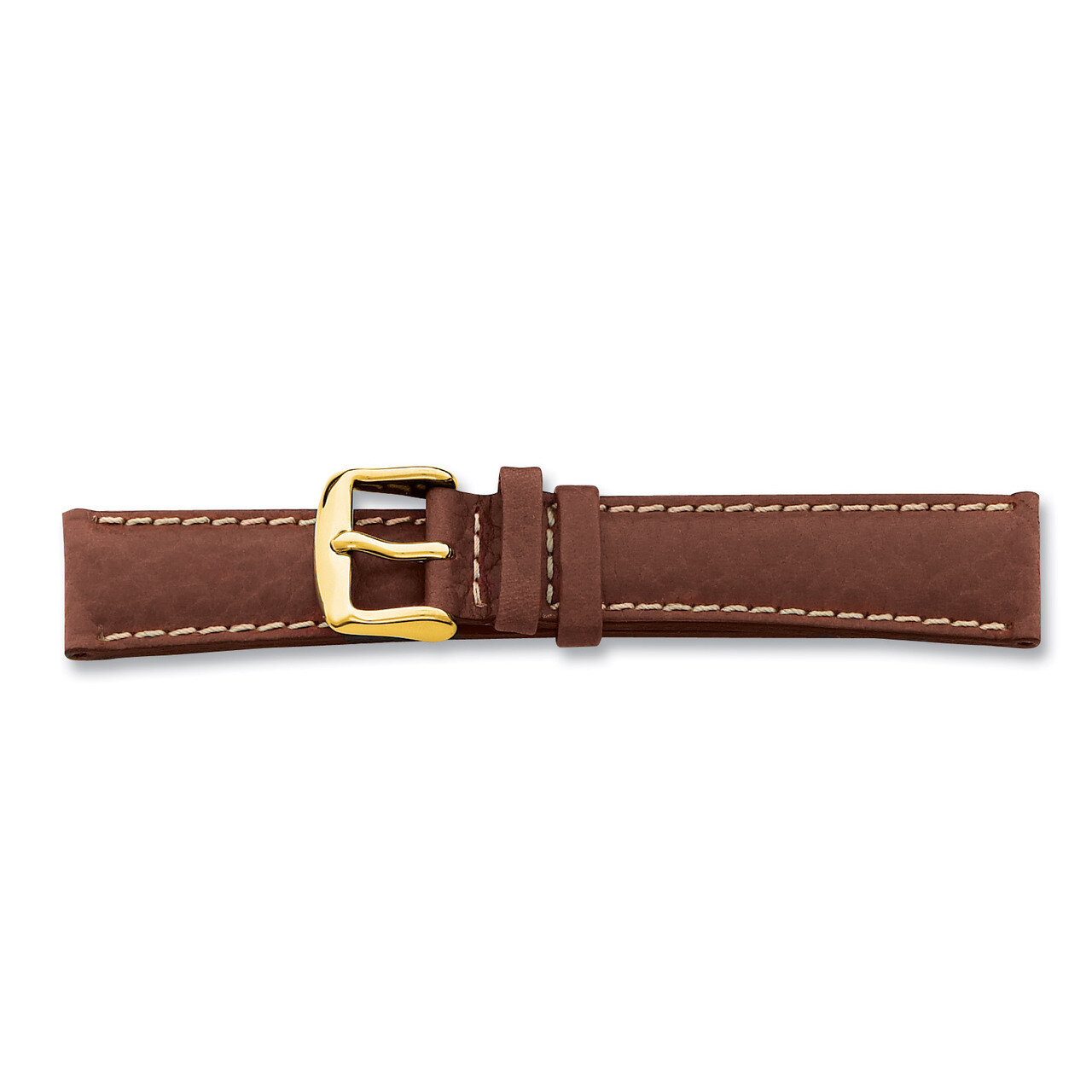 17mm Brown Sport Leather White Stitch Buckle Watch Band 7.5 Inch Gold-tone BAY98-17