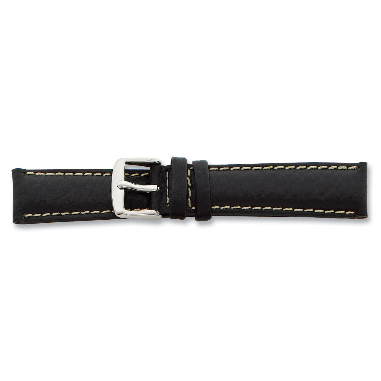 24mm Short Black Leather White Stitch Buckle Watch Band 6.75 Inch Gold-tone BAY99S-24