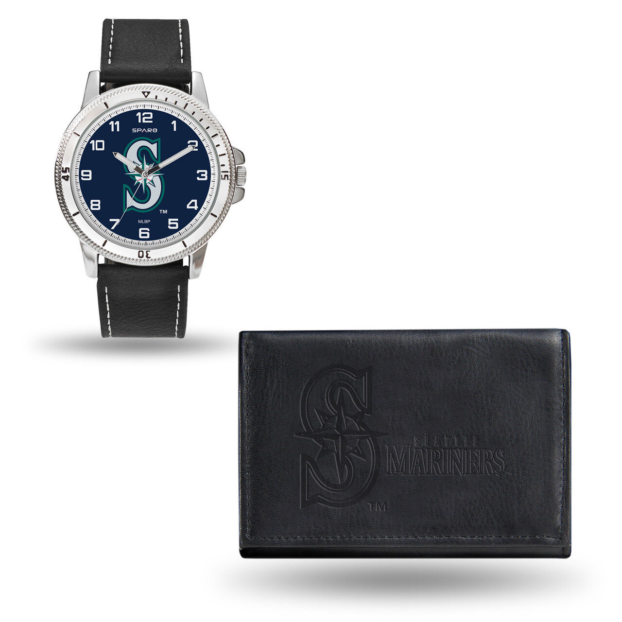 Seattle Mariners Black Leather Watch &amp; Wallet Set GC4933
