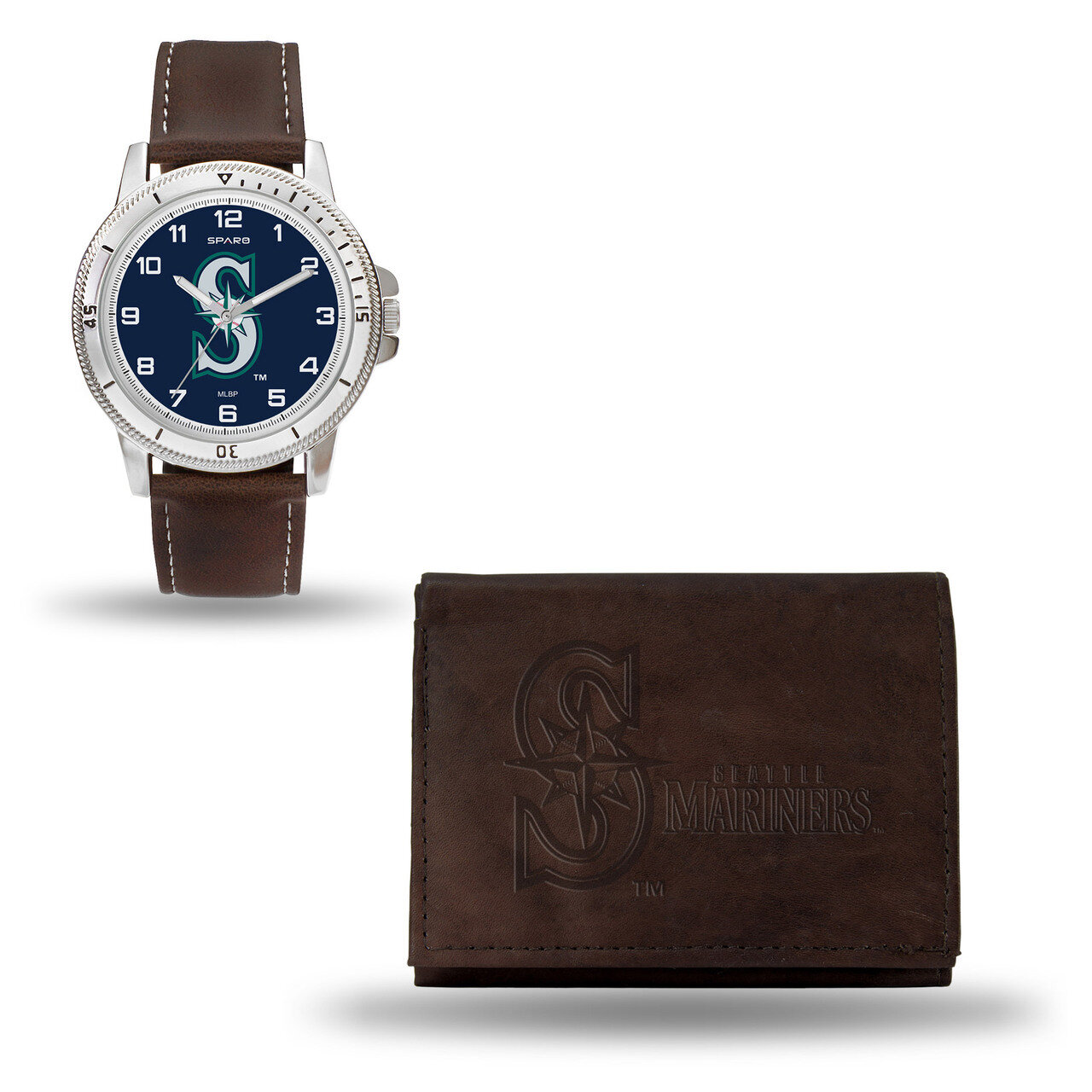 Seattle Mariners Brown Leather Watch & Wallet Set GC4963