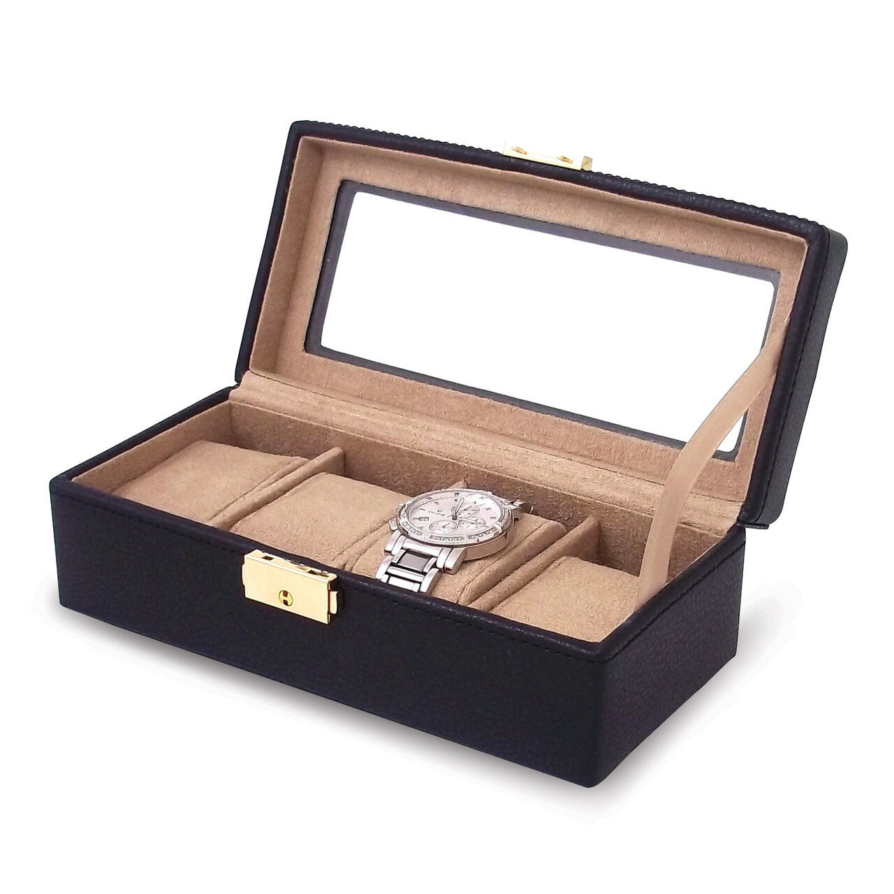 Black Leather 4 Watch Case GL6982, MPN: GL6982, 797140575405