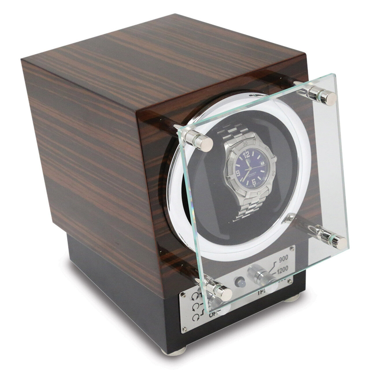 Ebony Burlwood Finish Watch Winder with Glass Door GM13144, MPN: GM13144, 797140426516