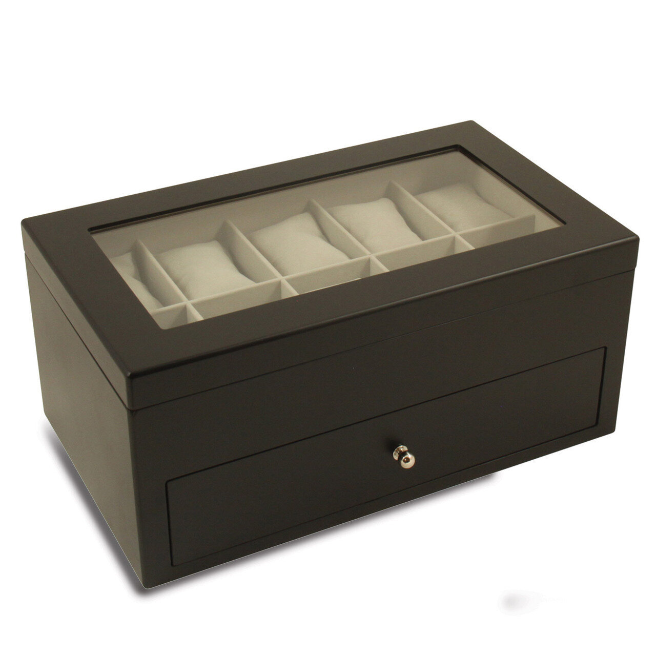 Matte Black Wood 20 Watch Box with Glass Top &amp; Drawer GM13155, MPN: GM13155, 797140576402