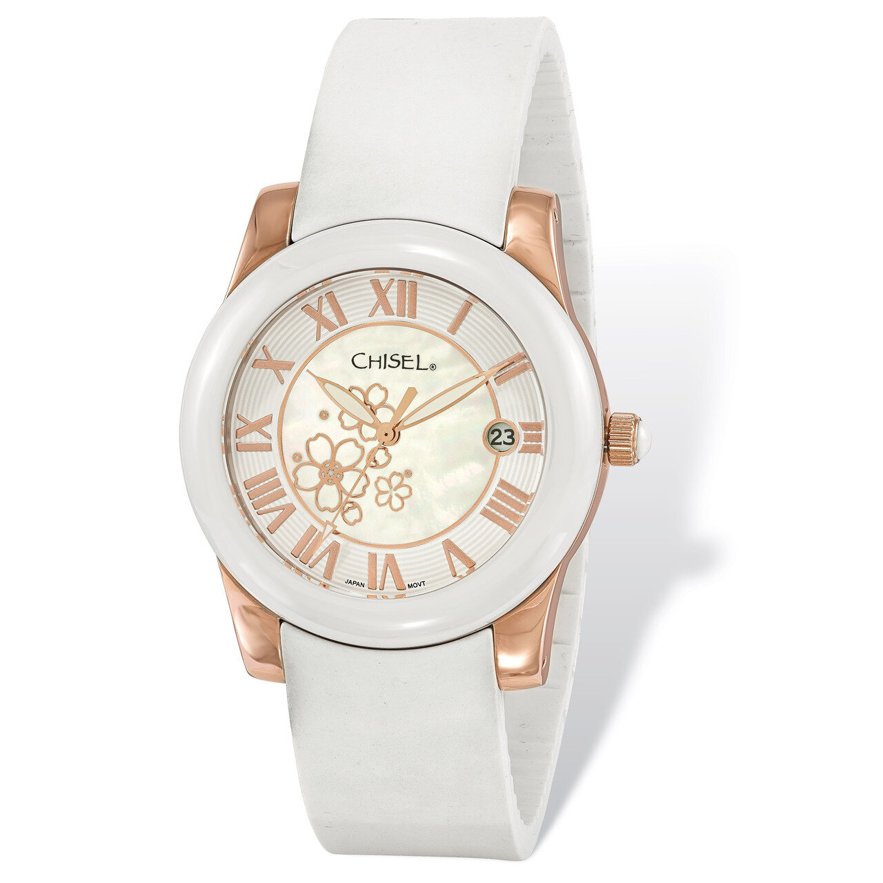 Chisel Rose IP-plated Floral Dial White Watch Strap Ladies TPW111