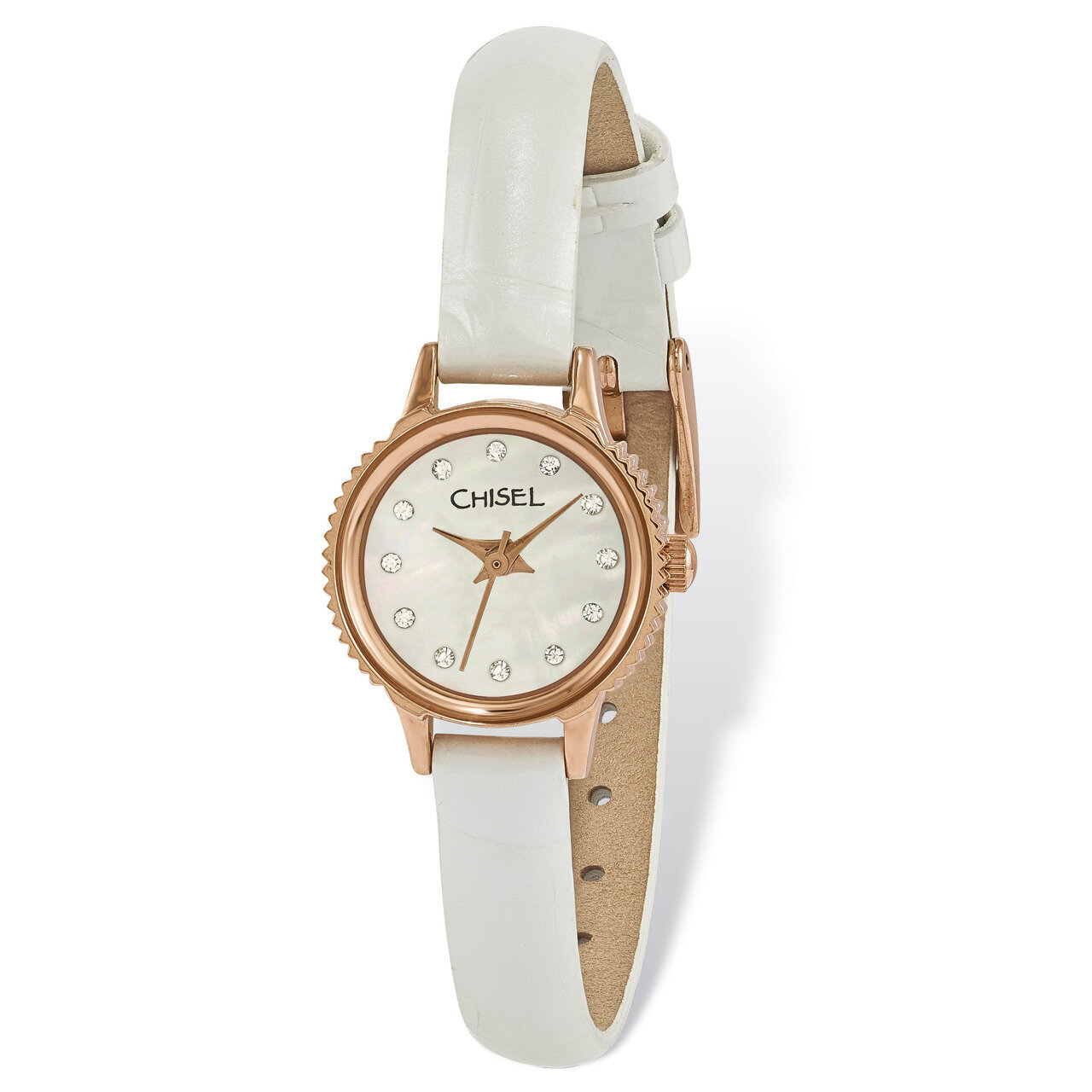 Chisel Rose IP-plated Stainless Steel White Leather Watch Strap Ladies TPW94