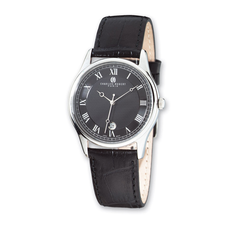 Charles Hubert Stainless Steel Leather Band 37mm Watch Men's XWA2641