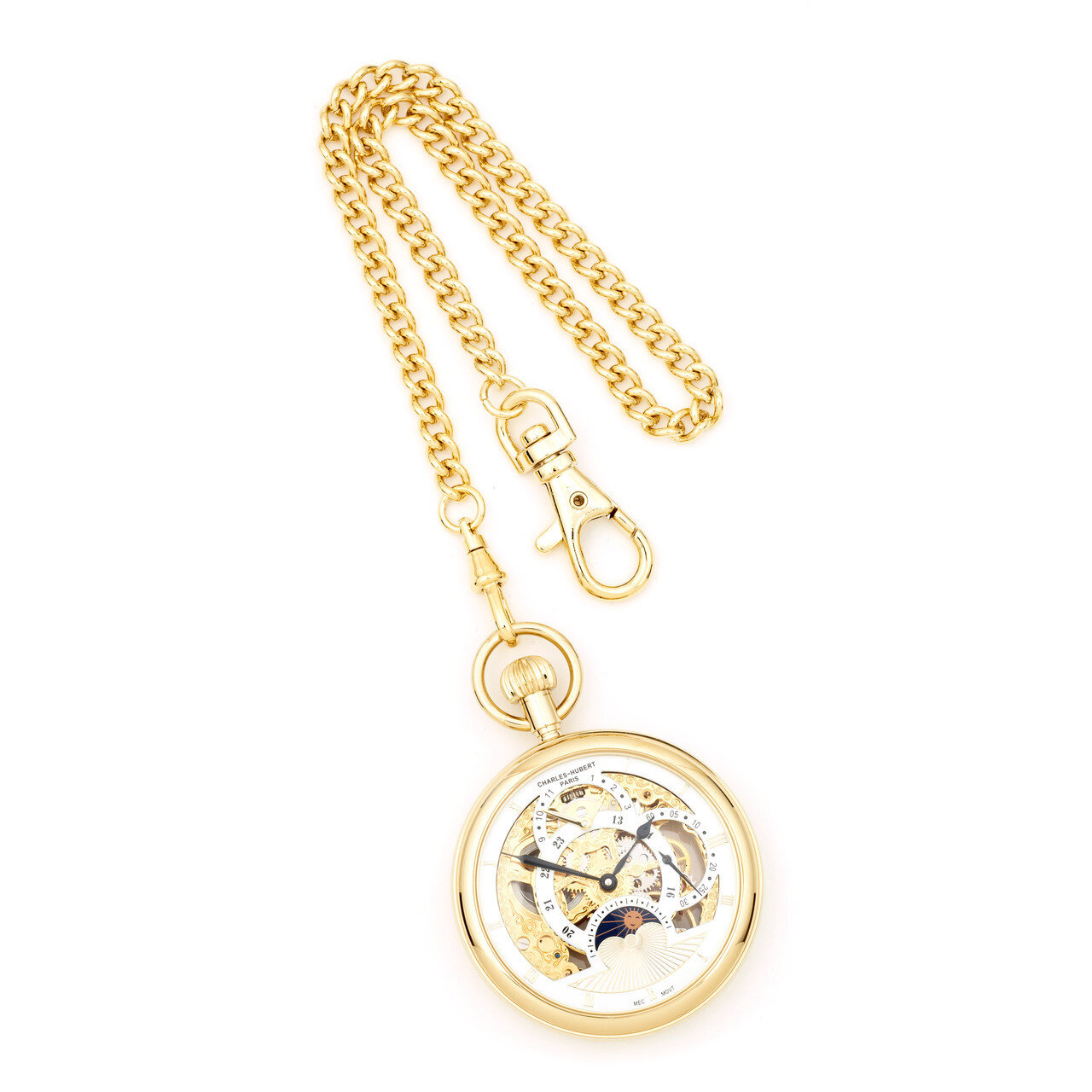 Charles Hubert IP-plated Stainless Open Face Dual Time Pocket Watch XWA2737, MPN: XWA2737, 81123301…