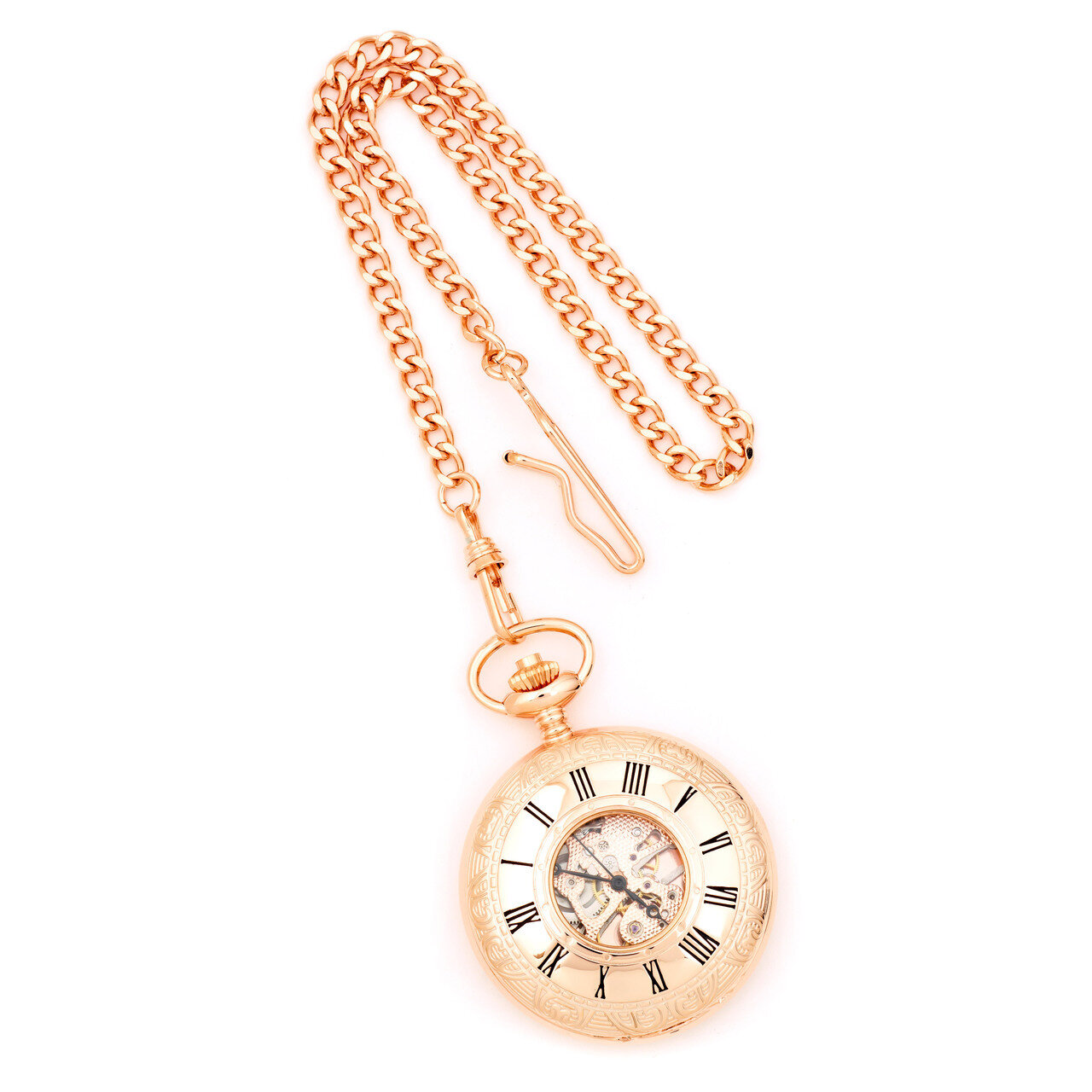 Charles Hubert Rose Gold Finish Brass Window Cover Pocket Watch XWA2754, MPN: XWA2754, 811233016542