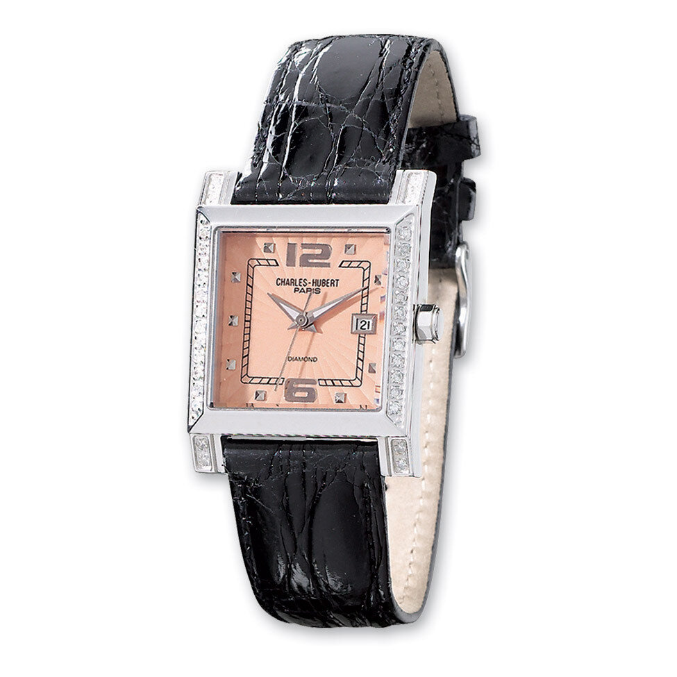 Charles Hubert 0.42ct. Dia Black Band Peach 29x28mm Dial Watch Ladies XWA3209, MPN: XWA3209, 811233…