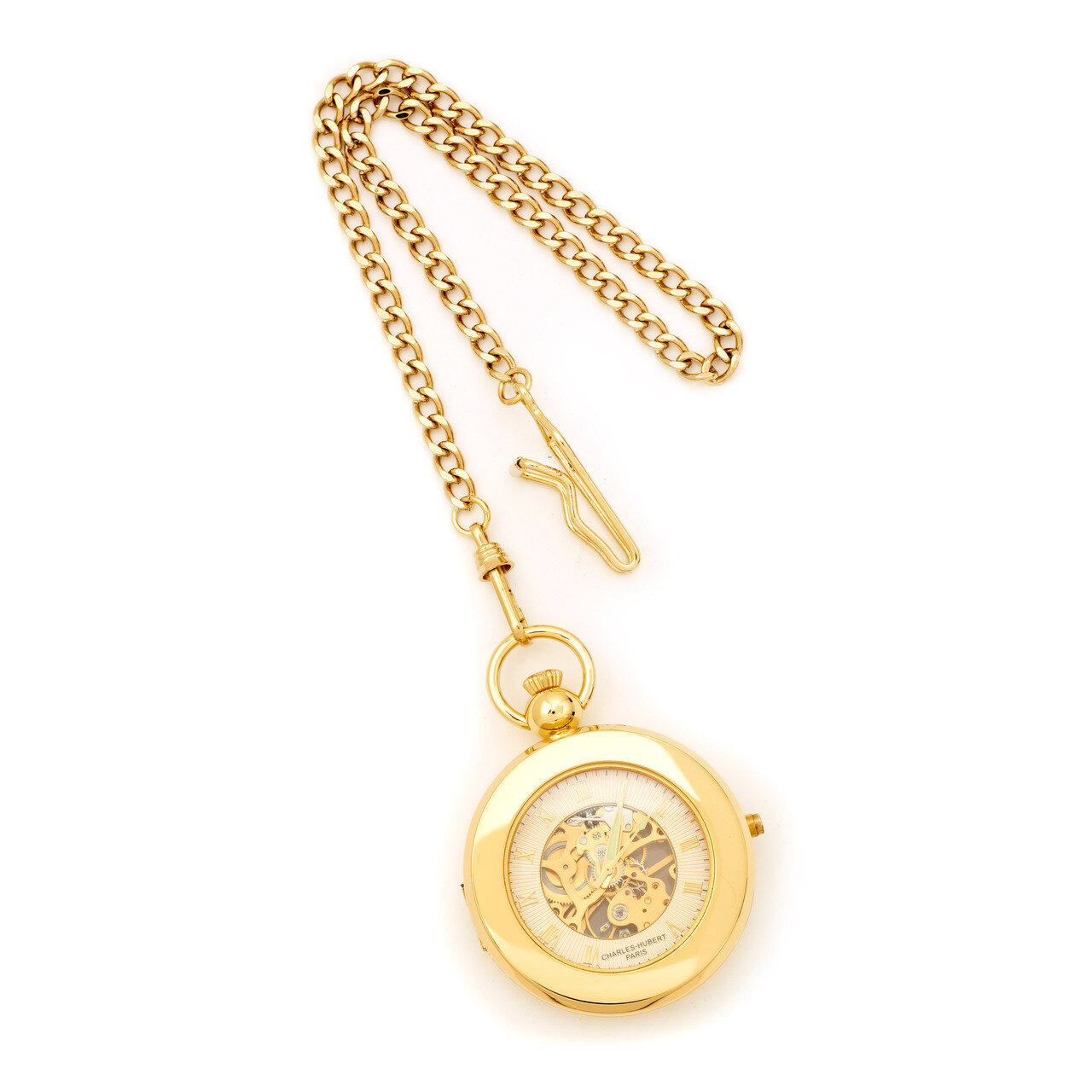 Charles Hubert Gold Finish Brass 2-Photo Insert Pocket Watch XWA3333, MPN: XWA3333, 811233017846