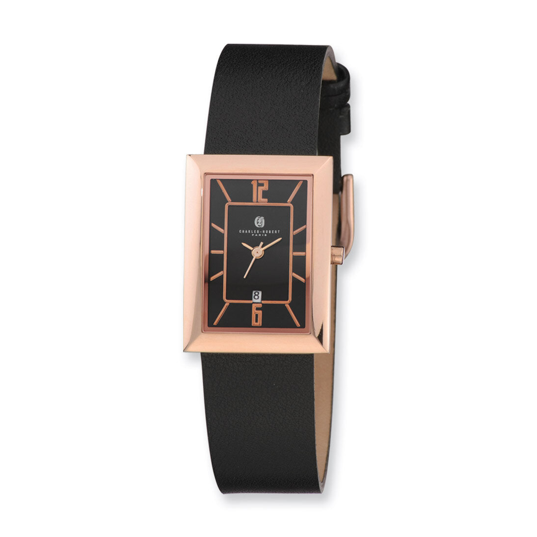 Charles Hubert Rose IP-plated Black Rectangle Dial Quartz Watch XWA4274, MPN: XWA4274, 848870005776