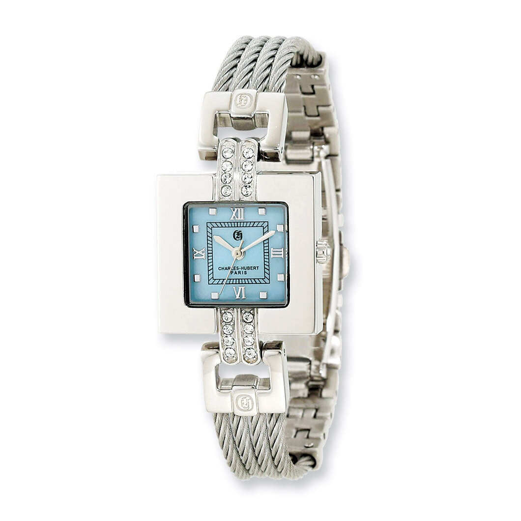 Charles Hubert Stainless Steel Wire Bangle Light Blue MOP Dial Watch XWA4299