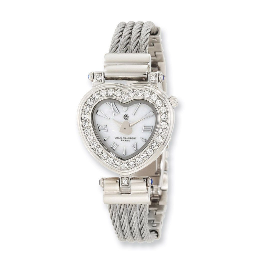 Charles Hubert Stainless Steel Wire Bangle White MOP Heart Dial Watch XWA4306, MPN: XWA4306, 848870…