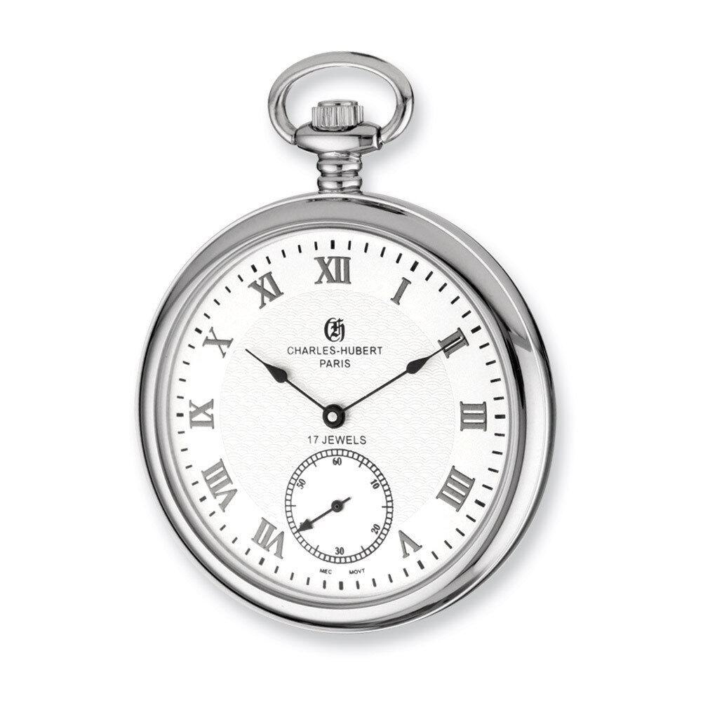 Charles Hubert Stainless Steel Open Face White Dial Pocket Watch XWA4332