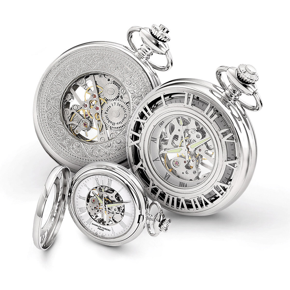 Charles Hubert Chrome-finish Skeleton Case Pocket Watch XWA4464, MPN: XWA4464, 848870000269
