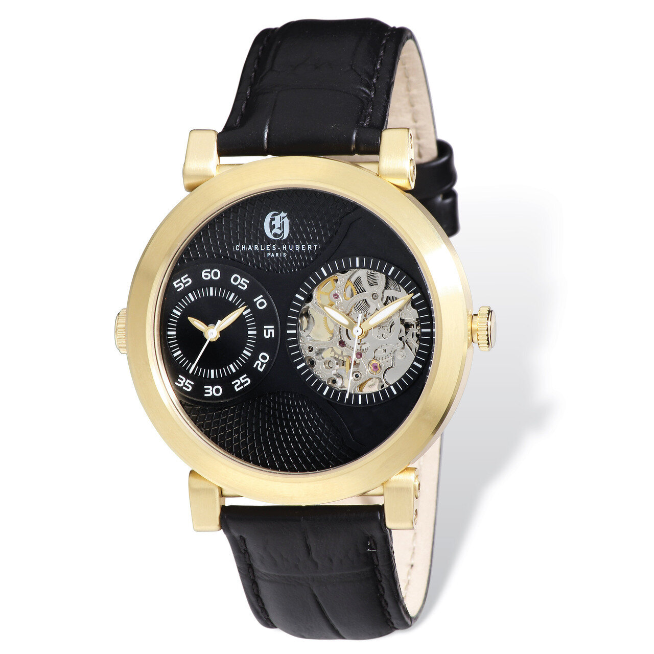 Charles Hubert IP-plated Leather 46mm Dual Tme Watch Men&#39;s XWA4794, MPN: XWA4794, 848870006650