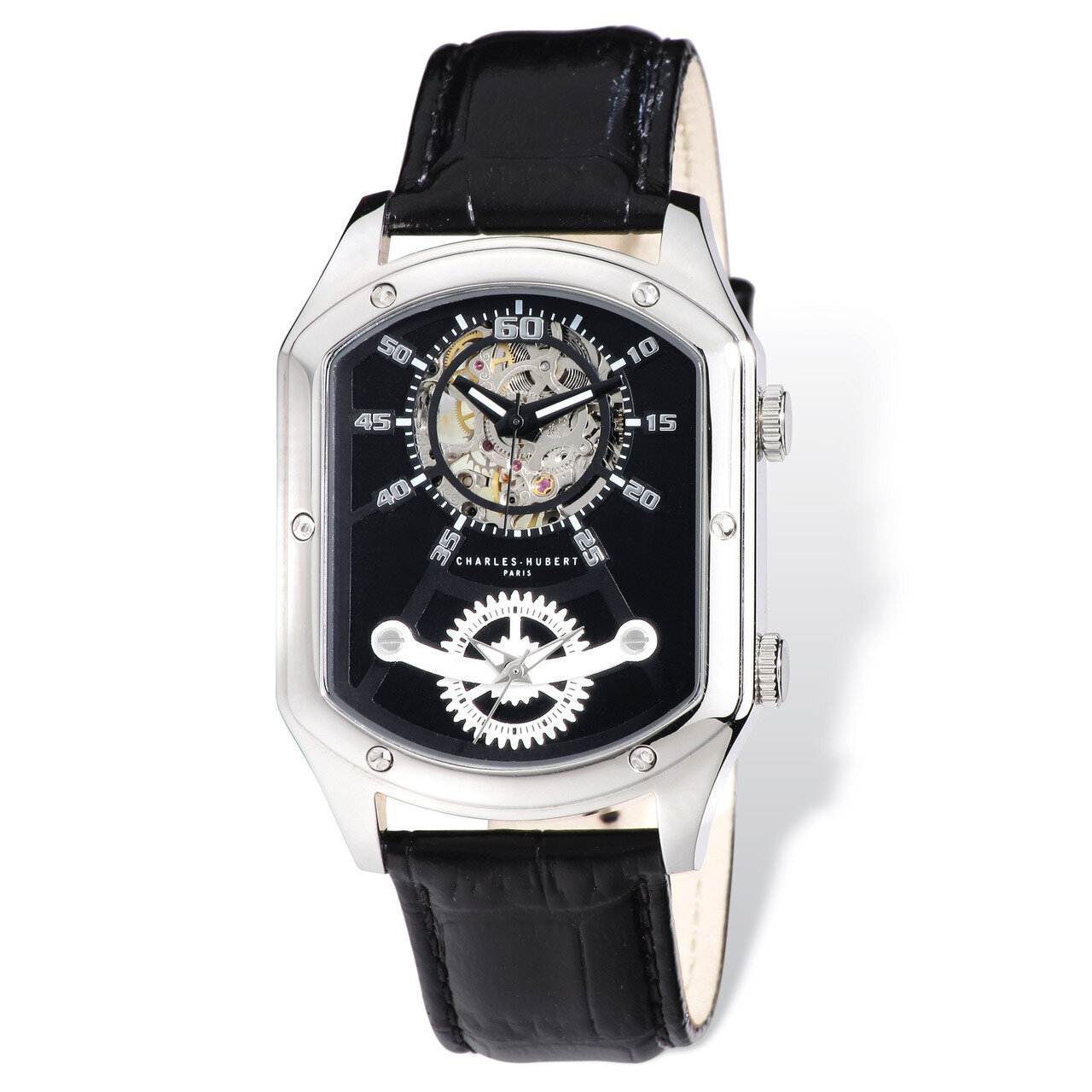 Charles Hubert Leather Band 38x46mm Dual Tme Watch Men's XWA4797