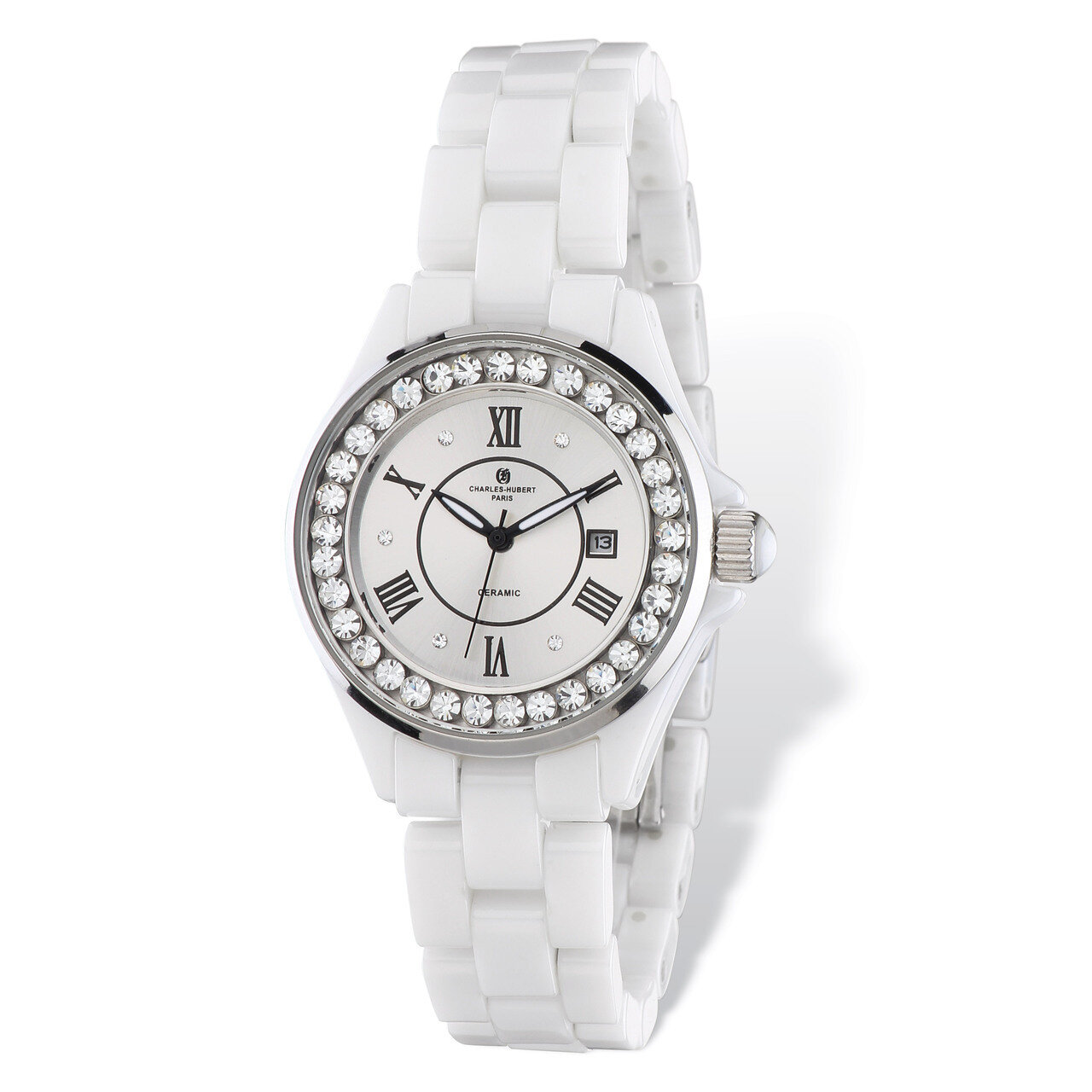 Charles Hubert Crystal Bezel White Ceramic Watch Ladies XWA4812, MPN: XWA4812, 848870007282