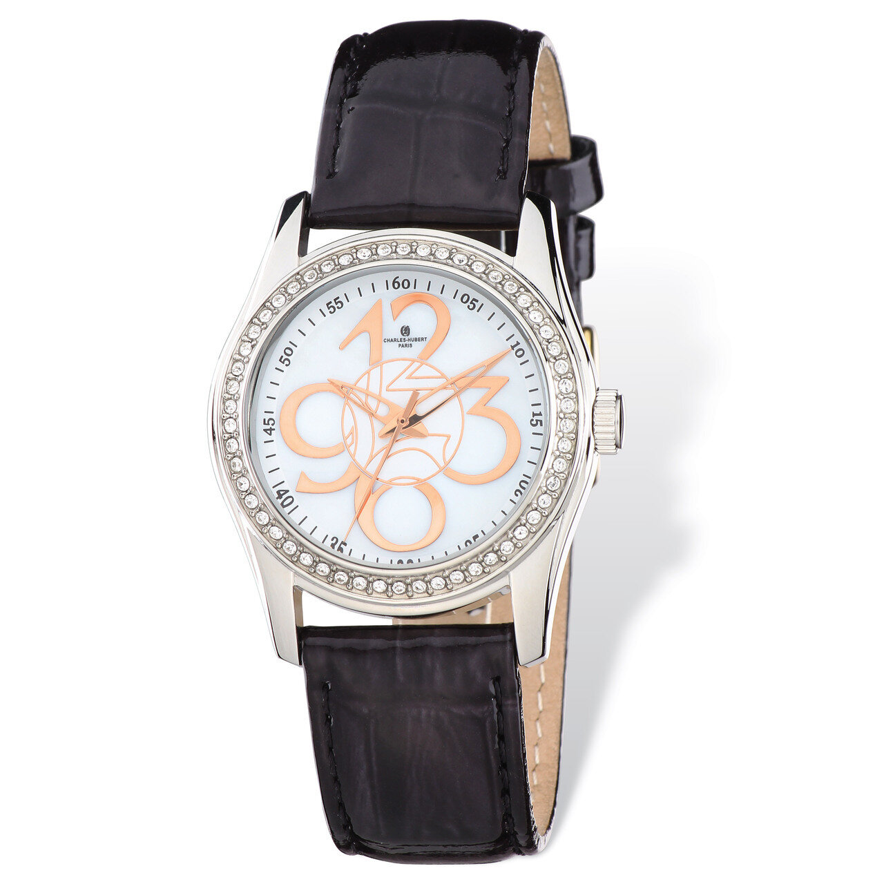 Charles Hubert Crystal Bezel Black Leather Watch Ladies XWA4881