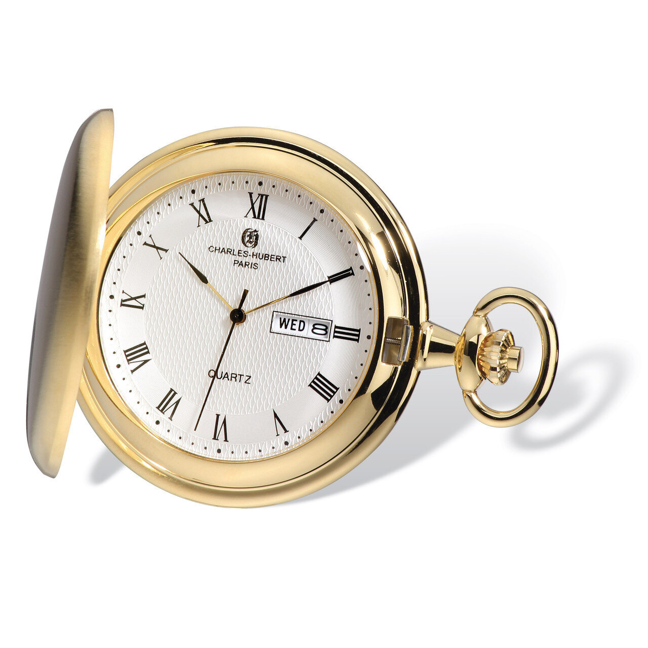 Charles Hubert Gold Finish Satin White Dial Day/Date Pocket Watch XWA4913