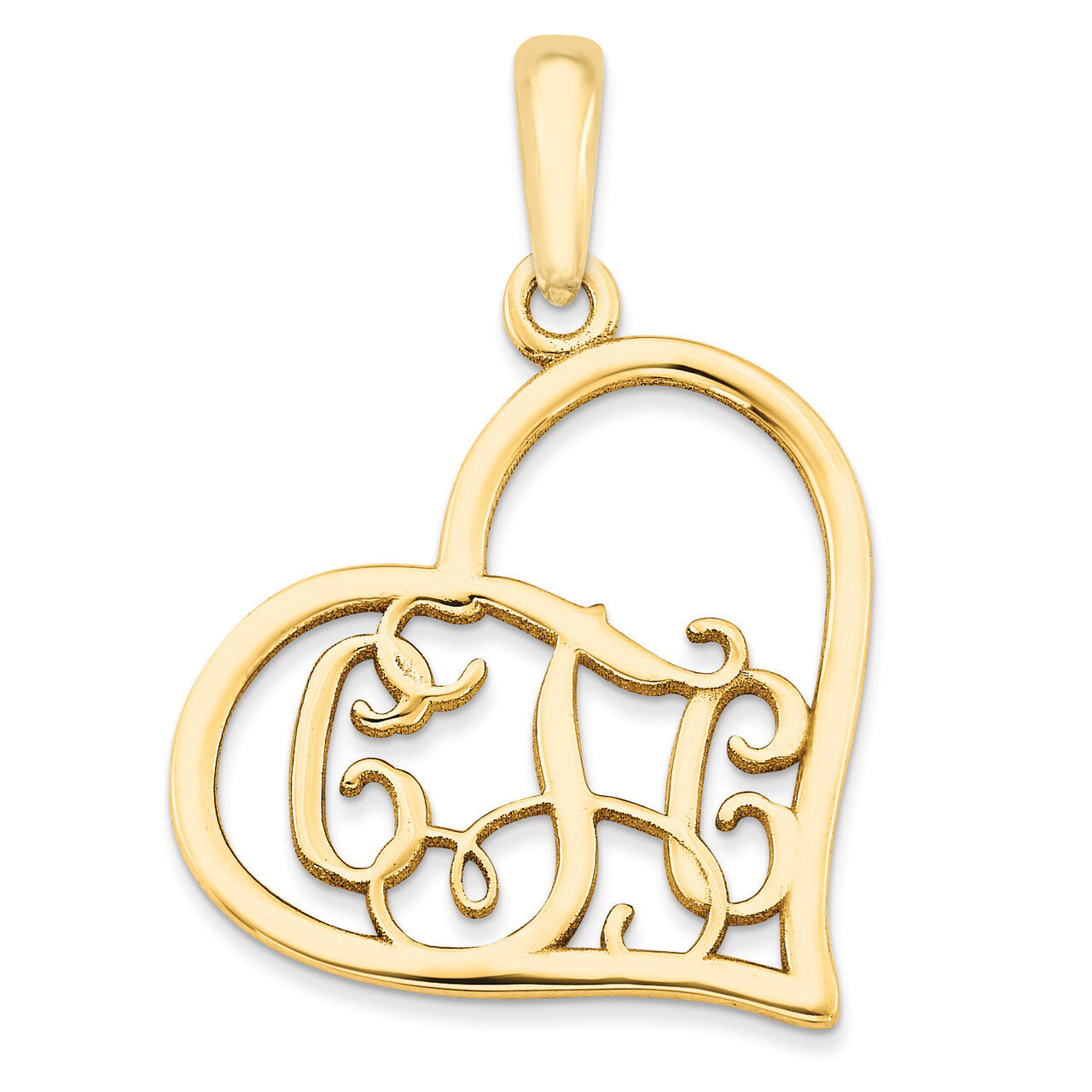 Monogram Heart Pendant 10k Yellow Gold Casted Polished & Satin 10XNA520Y