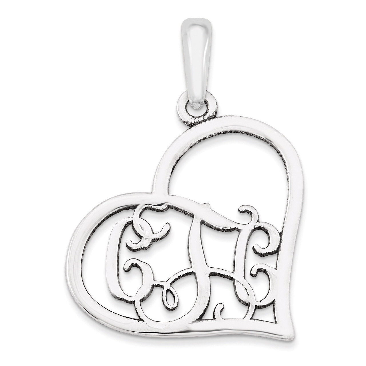 Monogram Heart Pendant Sterling Silver Casted Polished & Satin XNA520SS