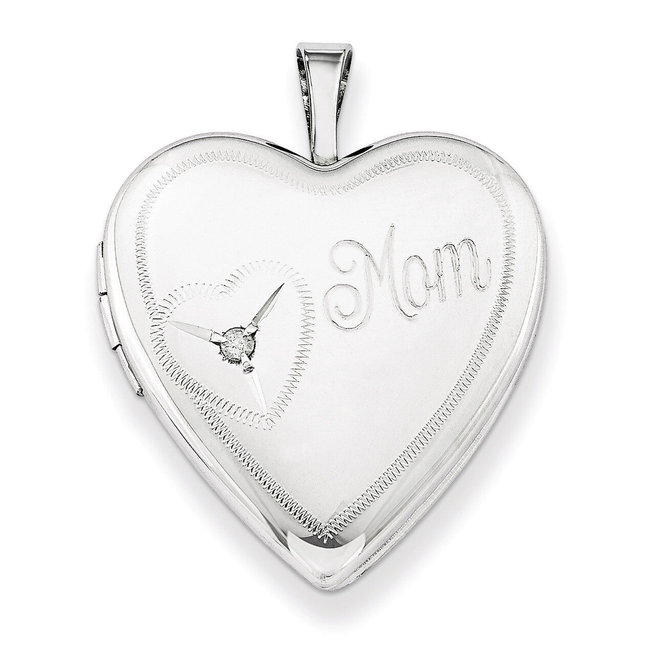 Mom Diamond Heart Locket Sterling Silver 20mm QLS250-18
