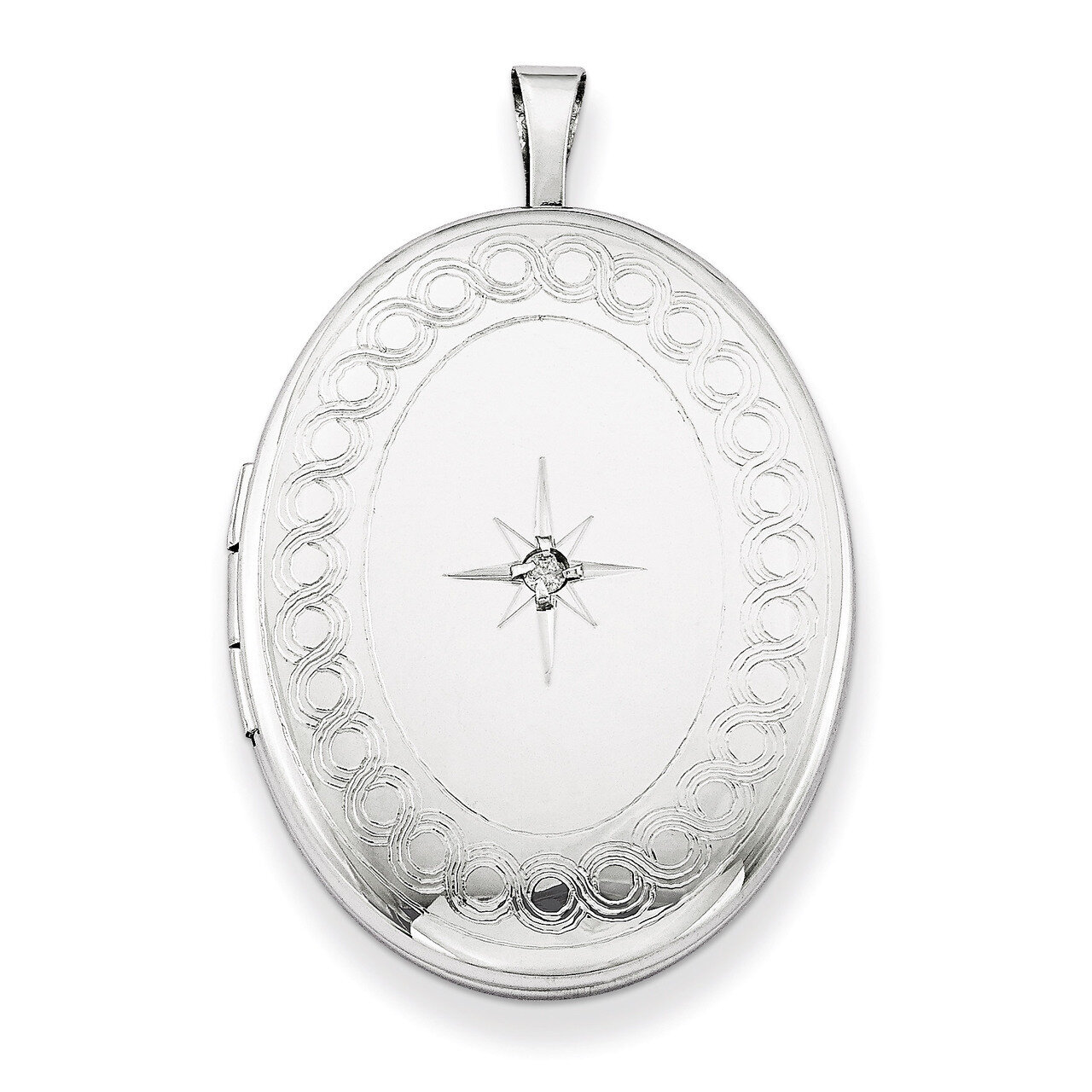 Oval Diamond Locket Sterling Silver 26mm QLS263-18, MPN: QLS263-18, 883957559797