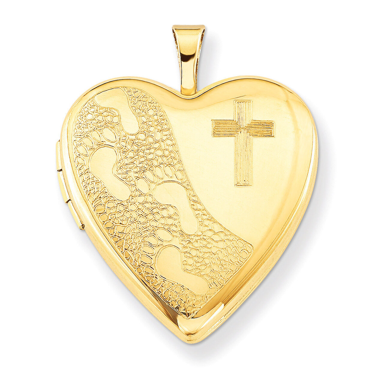 1/20 Gold Filled 20mm Cross & Footprint Heart Locket 1/20 Gold Filled 20mm QLS279-18