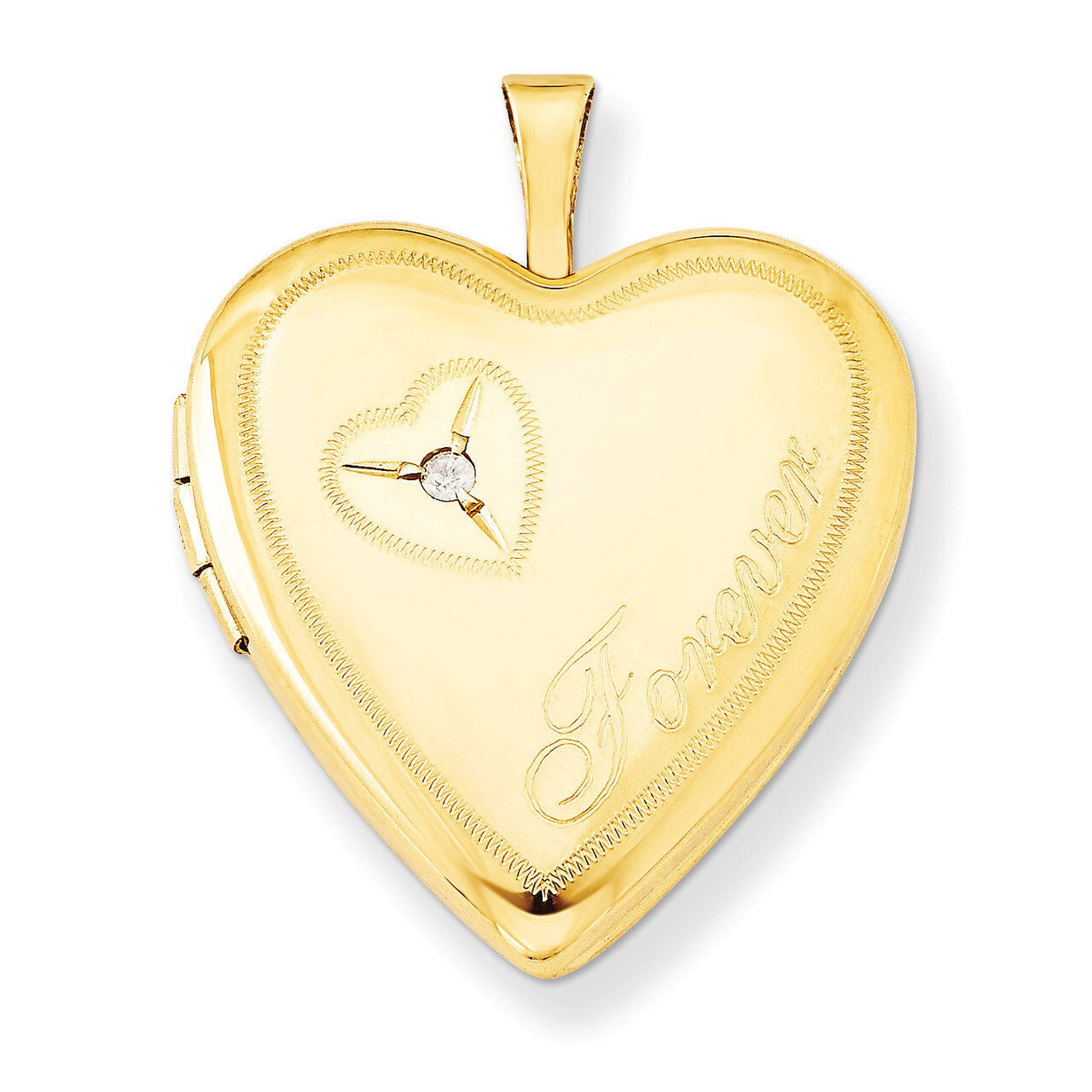Diamond in Heart Forever Heart Locket Sterling Silver Gold Filled 20mm QLS285-18