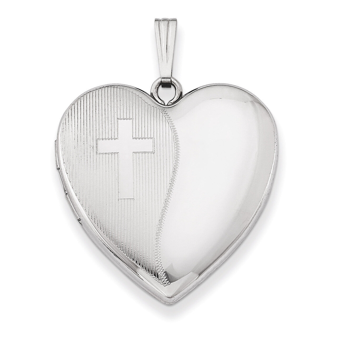 Cross Design Heart Locket Sterling Silver 24mm QLS304