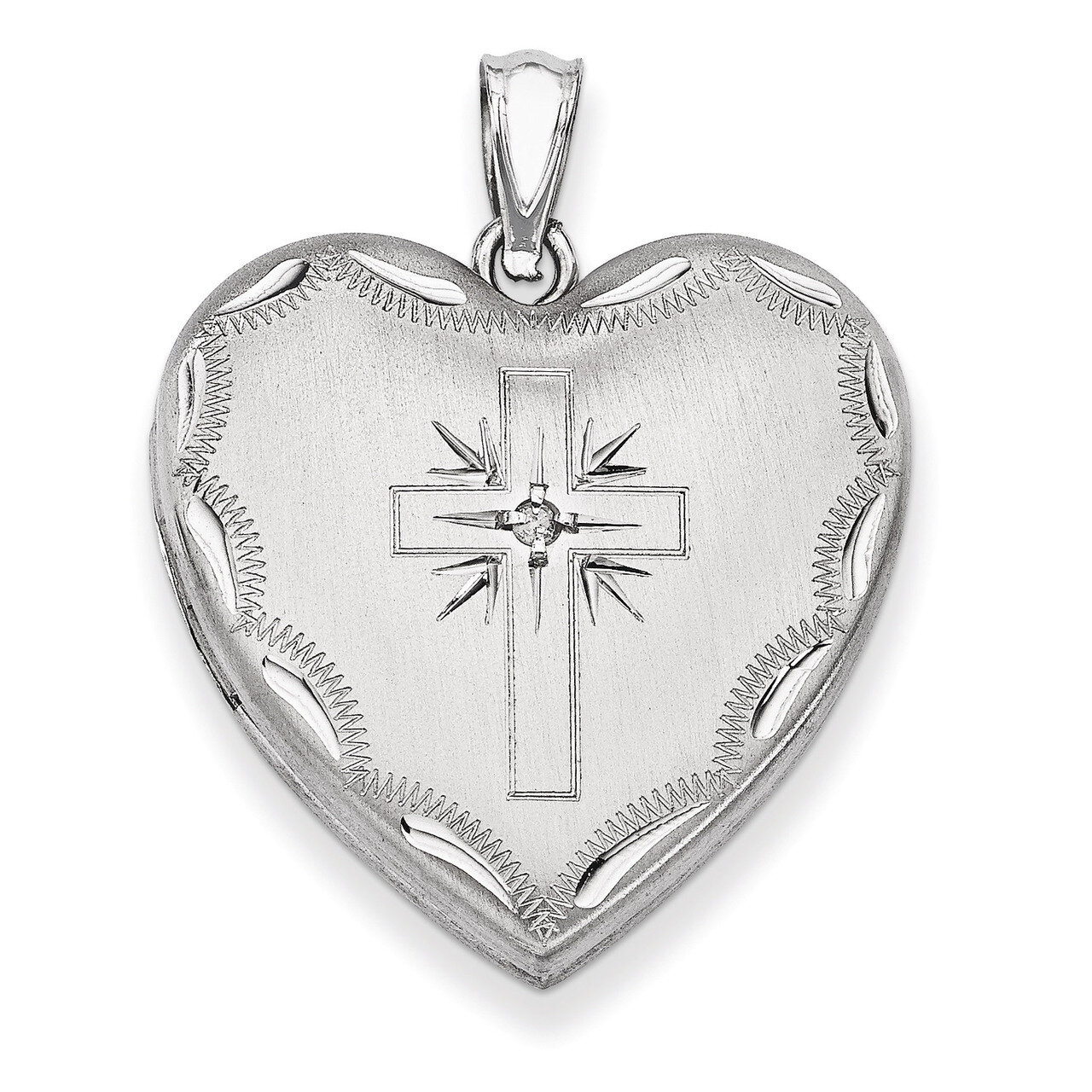 Cross Design Family Heart Locket Sterling Silver 24mm with Diamond QLS306