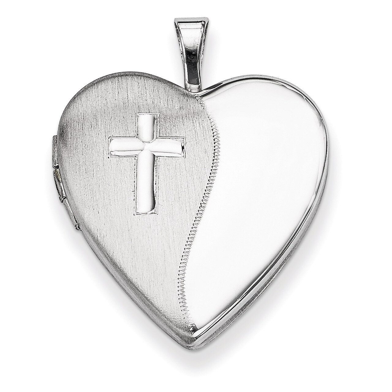 Cross Satin/Polished Heart Locket Sterling Silver 20mm QLS321