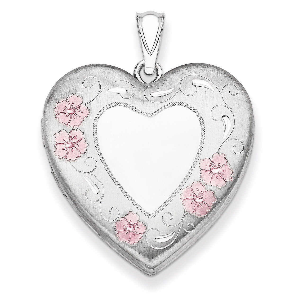 Floral Border Heart Locket Sterling Silver 24mm Enameled QLS327, MPN: QLS327, 883957537306