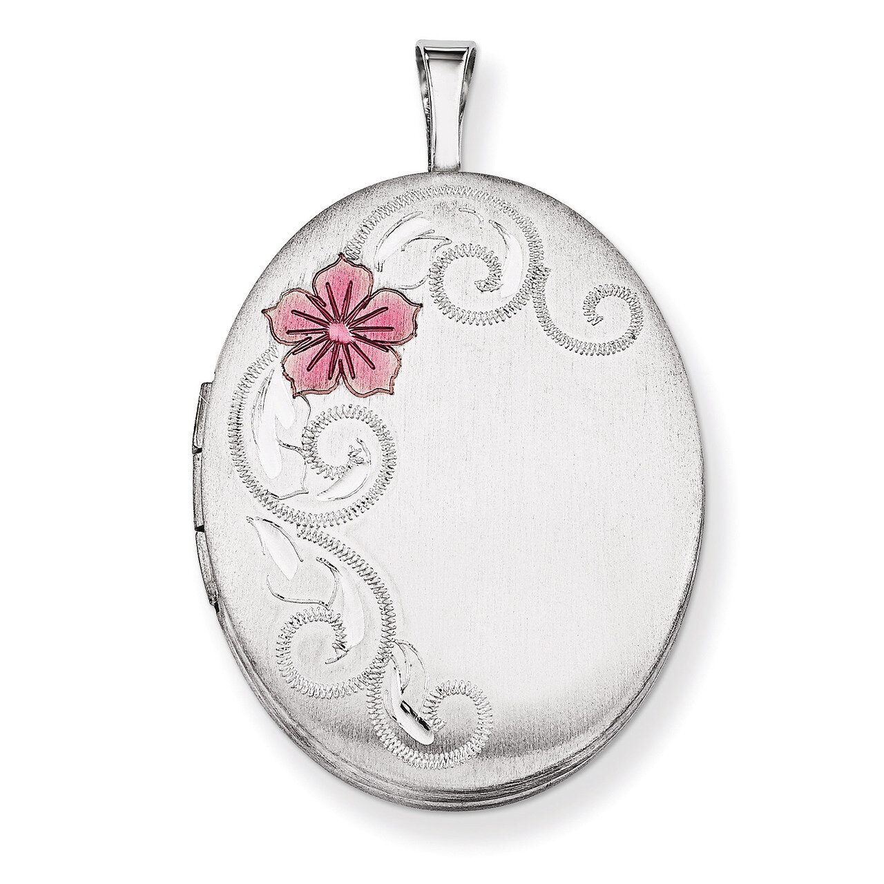 Enameled Flower and Scroll Oval Locket Sterling Silver 26mm QLS331, MPN: QLS331, 883957555782