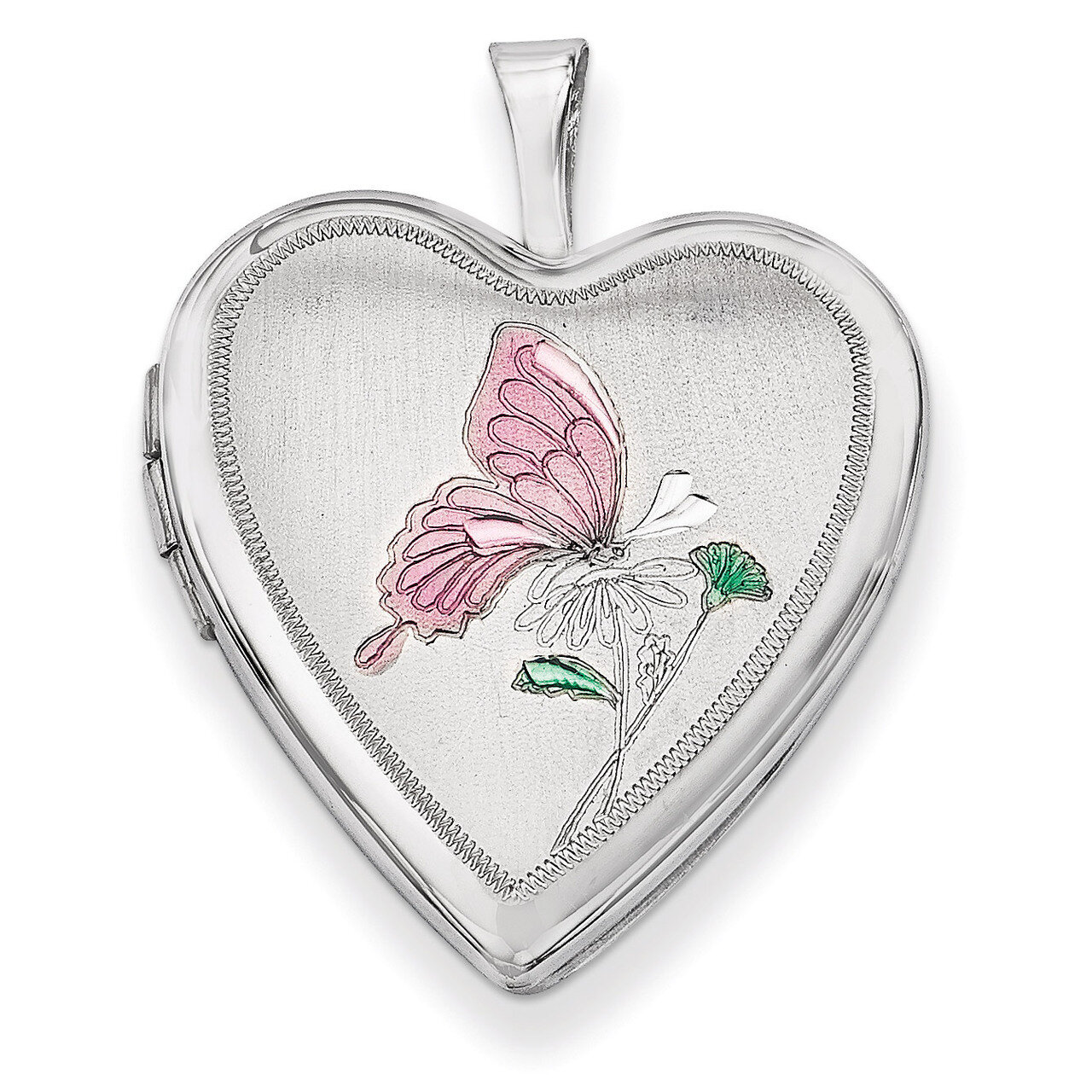 Enameled Butterfly Heart Locket Sterling Silver 20mm QLS336