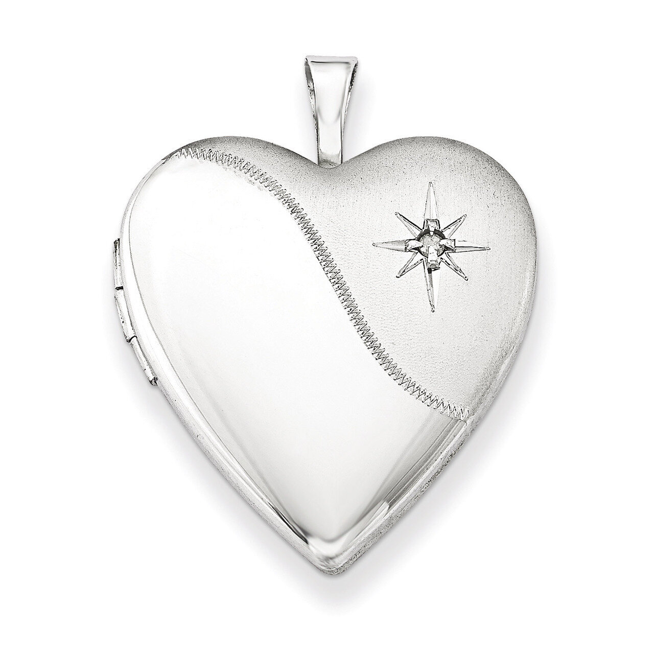 Diamond Star Satin Polished Heart Locket Sterling Silver 20mm QLS339