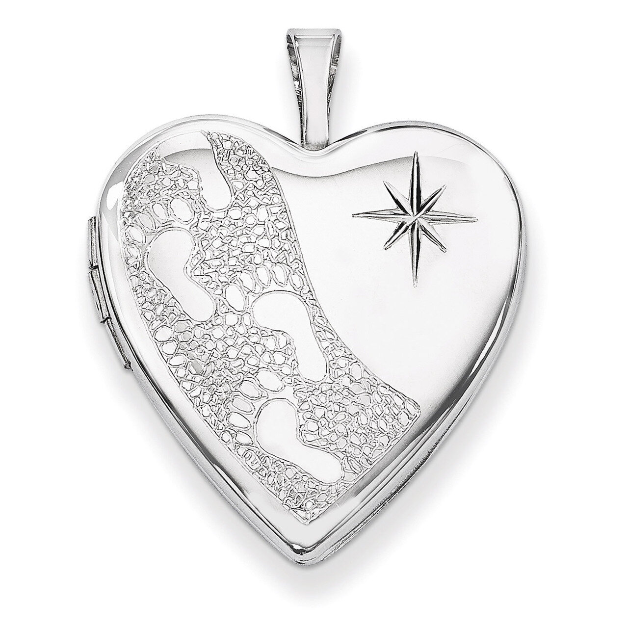 Footprints Heart Locket Sterling Silver 20mm Diamond-cut QLS379, MPN: QLS379, 191101277344