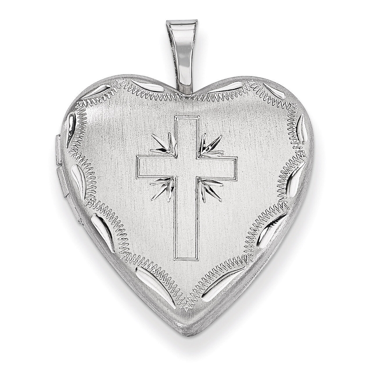 Satin & Diamond-cut Cross Heart Locket Sterling Silver 20mm QLS386