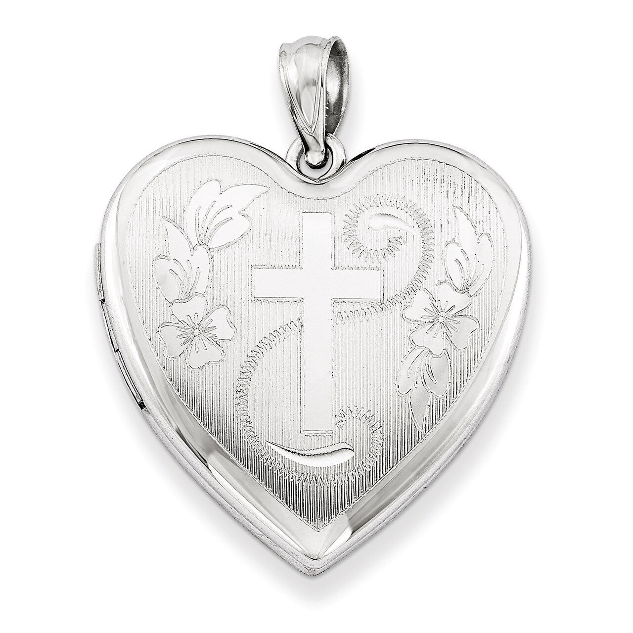 Cross Heart Locket Sterling Silver 24mm Diamond-cut QLS387