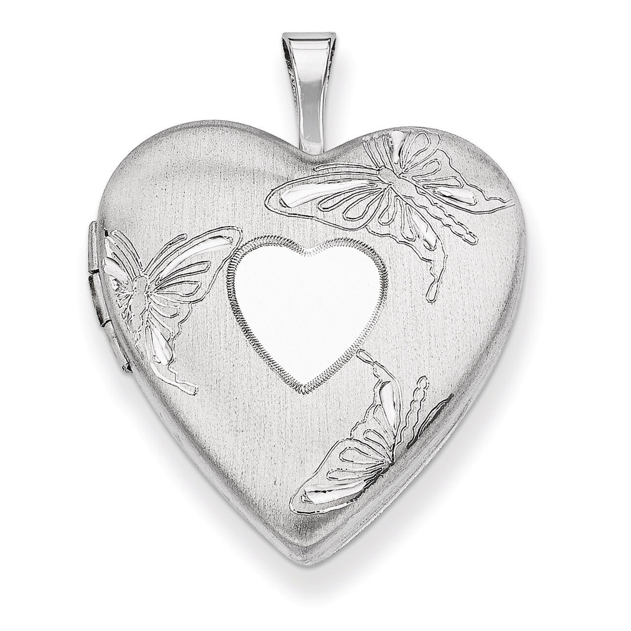 Butterflies Heart Locket Sterling Silver 20mm Diamond-cut QLS394