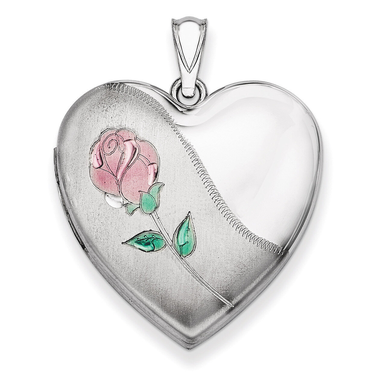 Rose Locket Sterling Silver 24mm Satin, Enameled, Diamond-cut QLS415, MPN: QLS415, 883957144467