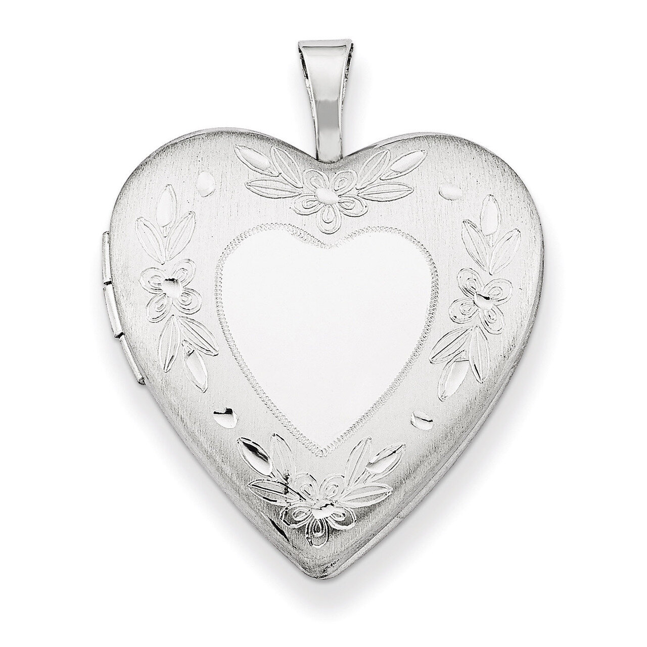 Floral Border Heart Locket Sterling Silver 20mm QLS428