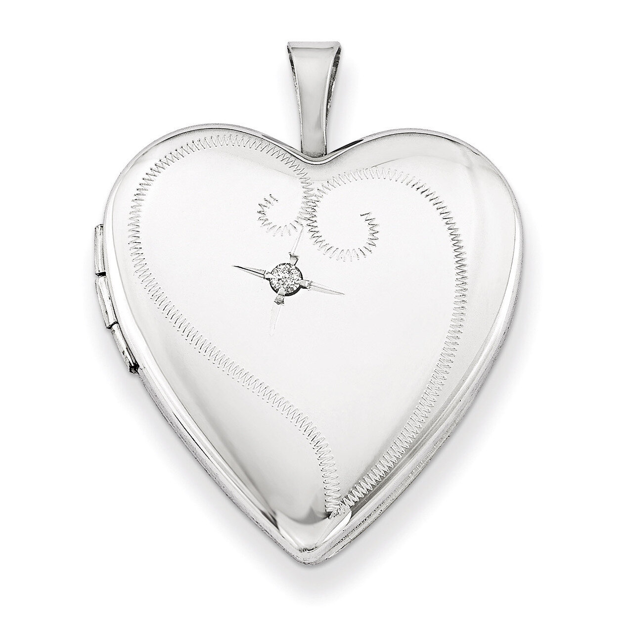 Heart Locket Sterling Silver &amp; Diamond 20mm Diamond-cut QLS434, MPN: QLS434, 883957547541