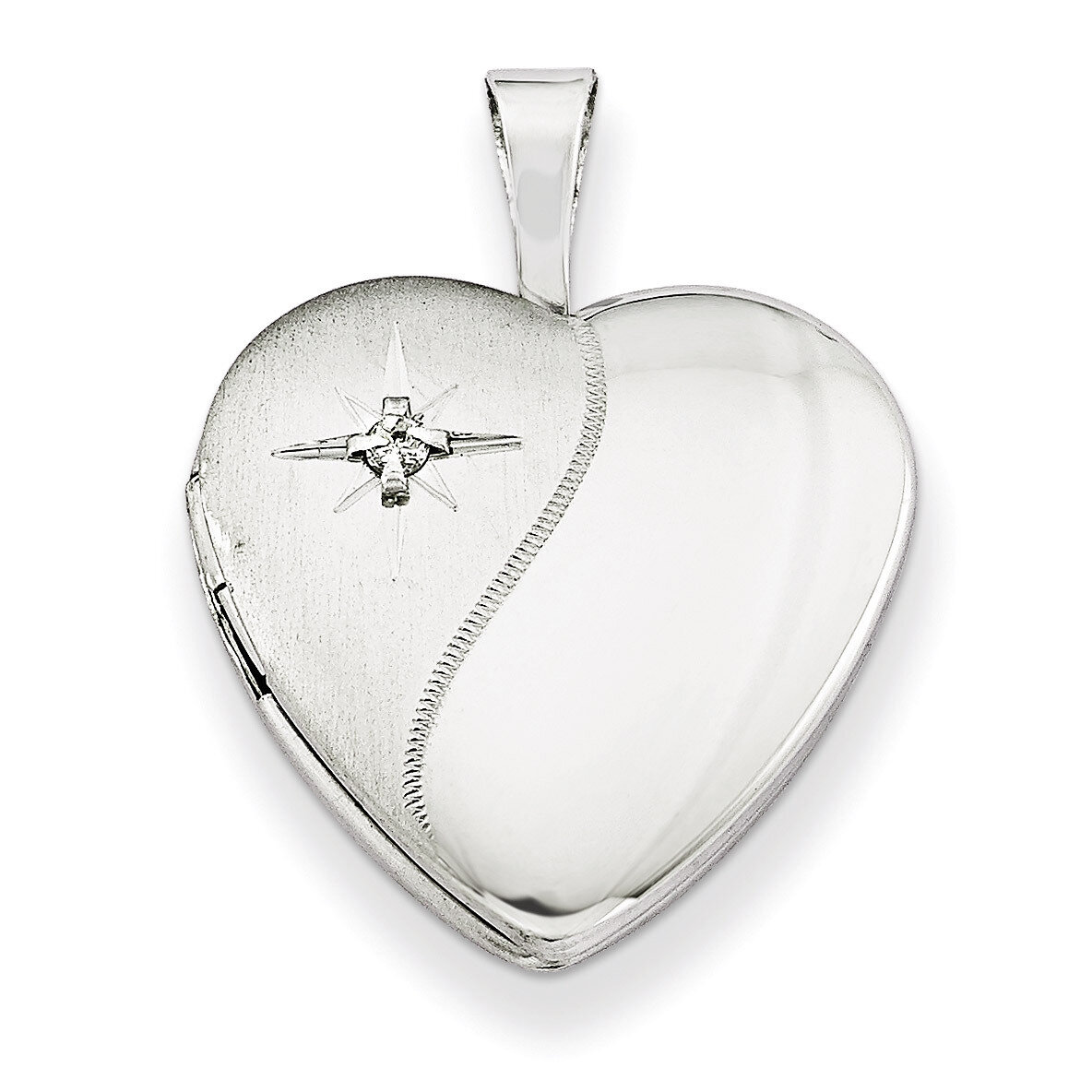 Heart Locket Sterling Silver &amp; Diamond 16mm Diamond-cut QLS437, MPN: QLS437, 883957576510