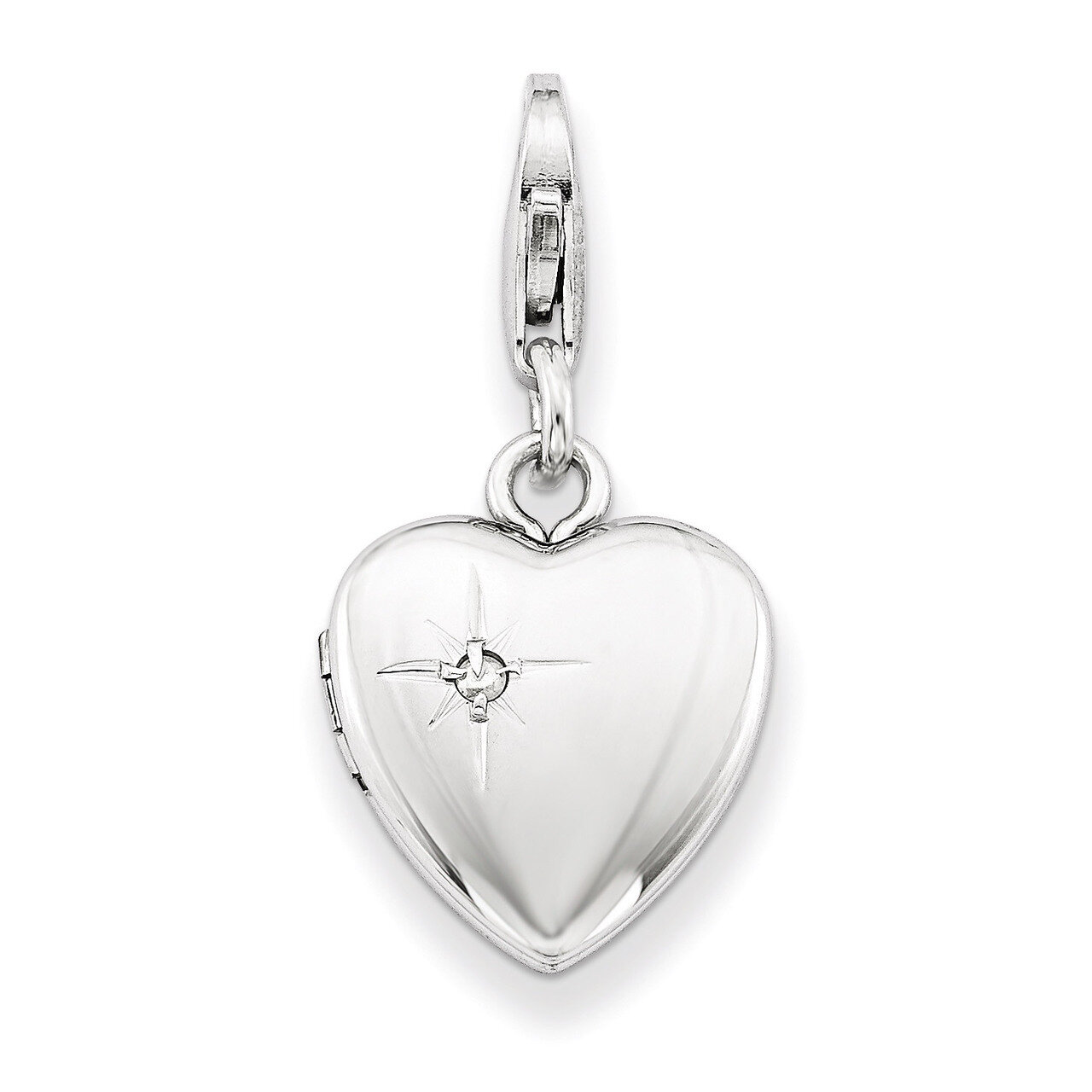Heart Locket Sterling Silver &amp; Diamond Polished Lobster Clasp 12mm QLS470, MPN: QLS470, 883957521237